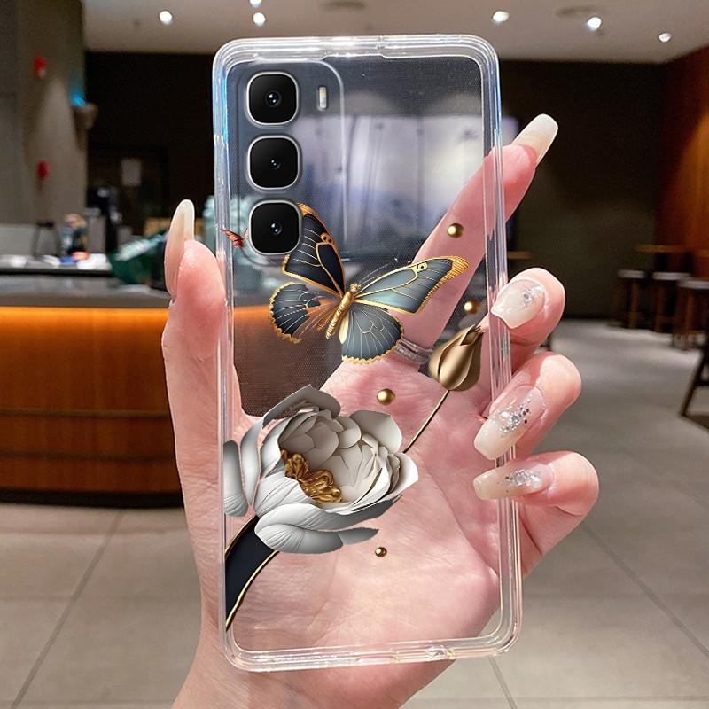 For Tecno Spark 40 Pro Plus KM7 40Pro KM6 Phone Cases Funda Flower Butterfly Back Cover Soft Silicone Transparent TPU Jelly Case