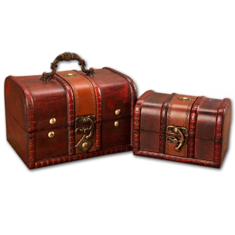 

PLEAVIT Treasure Chest, Antique Retro Jewelry Box, Wooden Box for Jewelry, Accessories, and Small Storage, Pirate Style, Large and Small Set