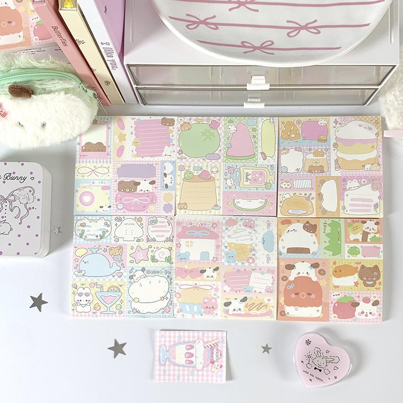 2Pcs Cute Kawaii Puppy Non Stick Sticky Notebook Simple Cartoon Notepad Stationery Index Tab Check List To Do Planner Stationery