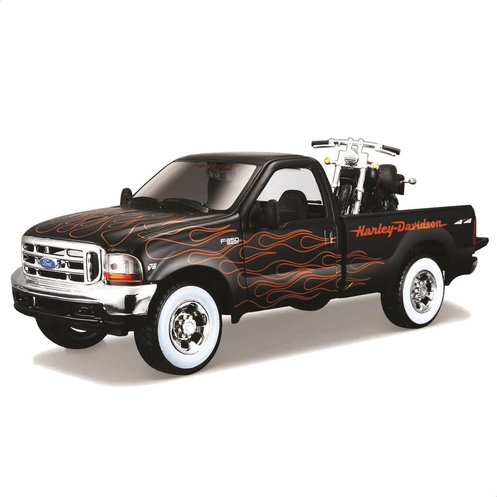 Maisto Ford 1999 Super Duty 2002 FXSTB Night Train Black Custom Series Diecast Model Car Finished Product 32181 1/27 F-350 & Harley-Davidson /