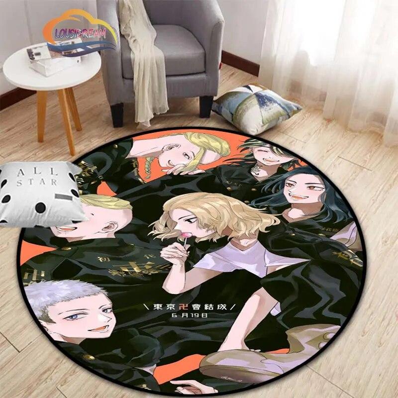 Anime Tokyo Revengers Kulatý koberec kreslený prostor Koberec do obývacího pokoje Kuchyně Jídelna Dětské koberce Podložka na jógu