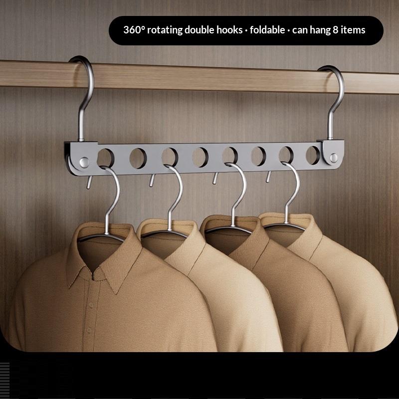 8 Hole Aluminum Alloy Clothes Hanger Space Saving Foldable Pants Hanger Magic Seamless Multiplayer Closet Organizer