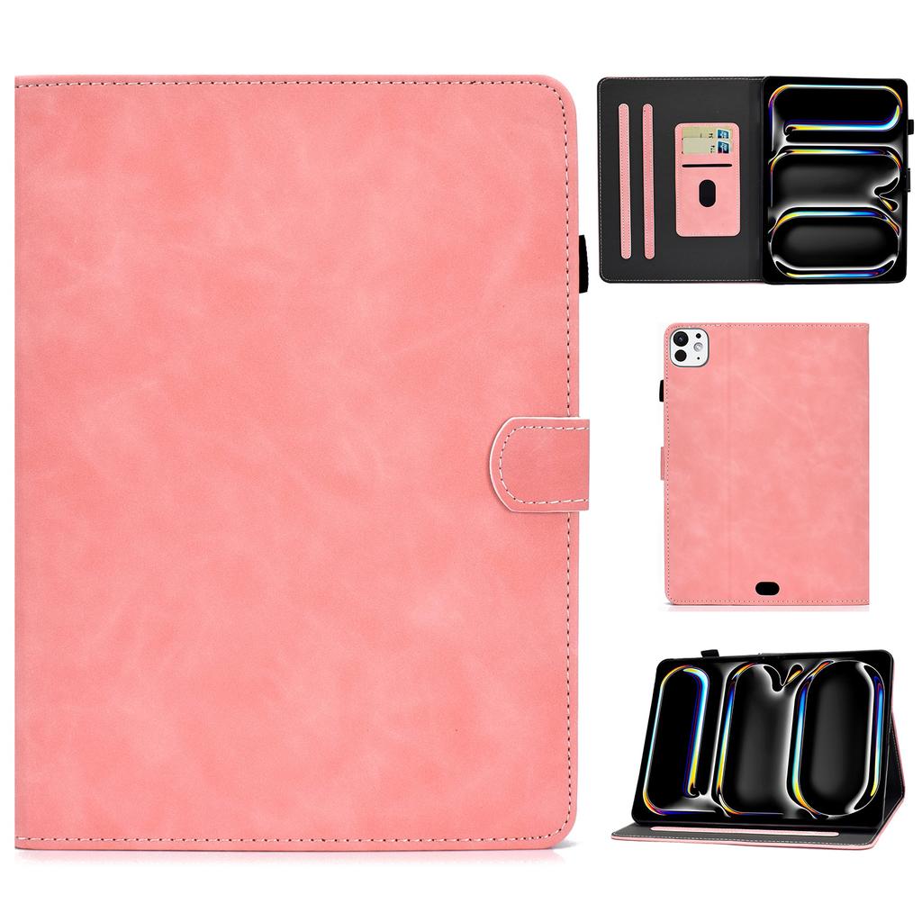 For iPad Pro 11 (2025)/11 (2024) Cowhide Texture PU Leather Stand Tablet Case Card Holder Cover with Pen Holder Loop