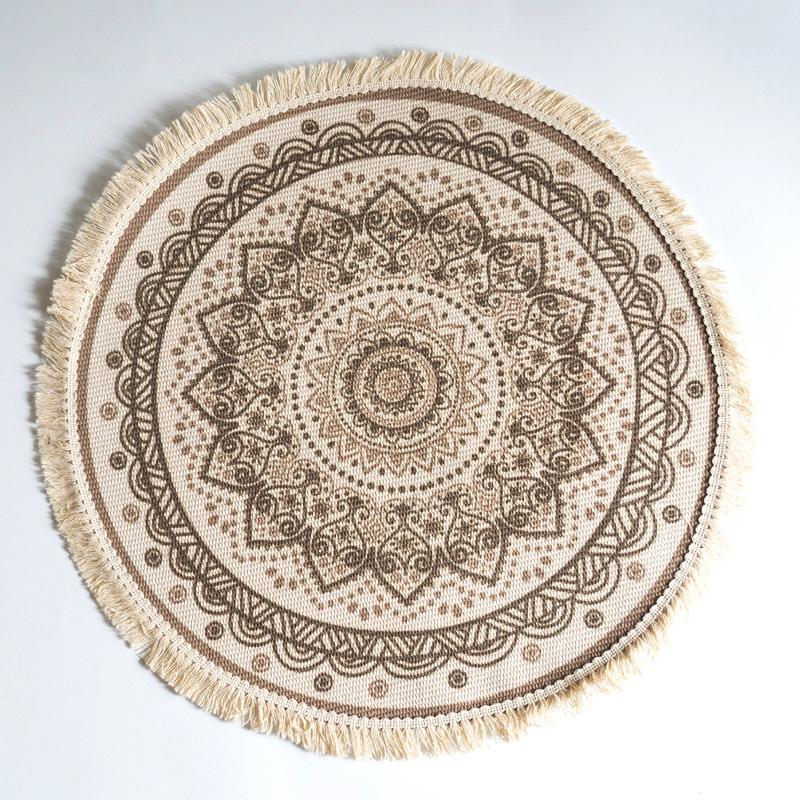 Nordic Round Carpet Rugs Boho Ethnic Mandala Tassel Carpet for Living Room Cotton Linen Big Floor Rug Modern Classic 90cm Mats