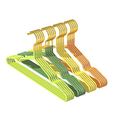 Clothes Hanger Hanger With Grooves For Airing Adult Metal Simple Thick Non-Slip Dip Plastic Coat Hanger Blue Green