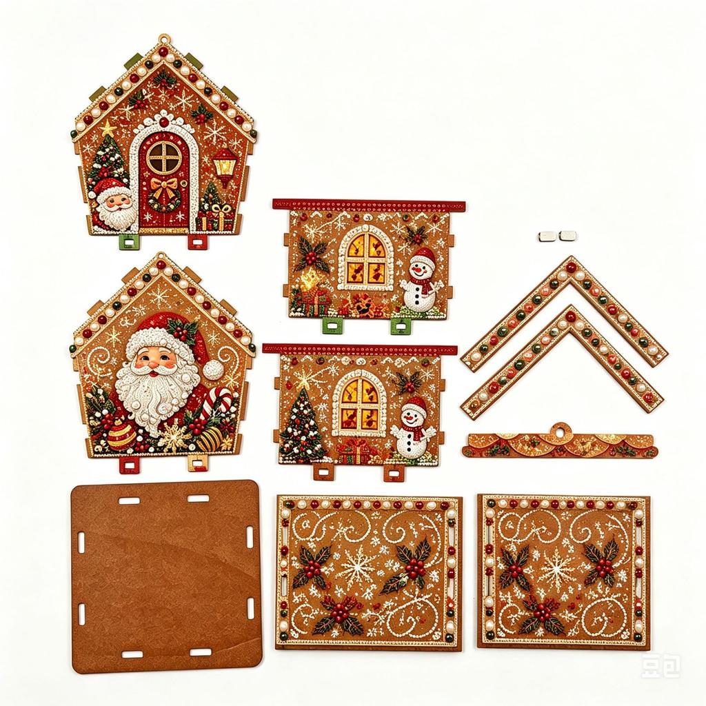 3D Christmas Wooden House Diamond Art Kit for Adults DIY Pearl Bead Painting Craft with Resin Gems Handmade Hanging Holiday Ornament Festive Wall