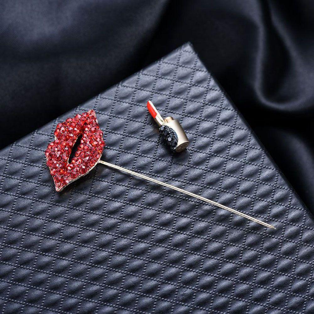 Rhinestone Banquet Romantic Fashion Accessories Scarf Pin Red Lip Lipstick Brooch Badge Jewelry
