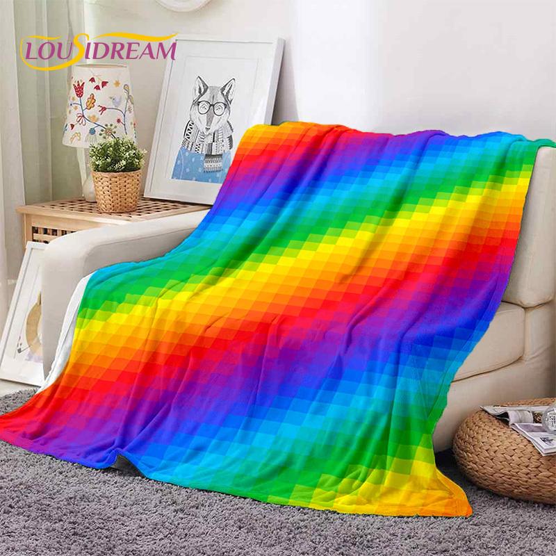Rainbow Colour Illusion Cartoon Soft Flannel Blankets,Throw Blanket Comfortable Blanket for Picnic Beds Sofa Home Bedroom Gifts