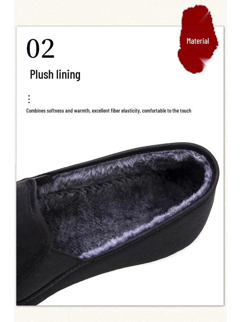 Winter Men's Thickened Velvet-Lined Breathable Cotton Cloth Shoes - Black Sole