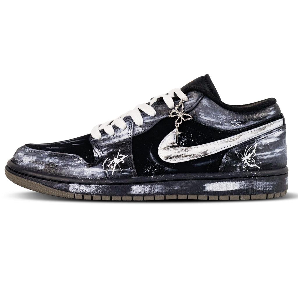 Jordan Air Jordan 1 Butterfly Shadow Star Low Top Vintage Basketball Shoes Unisex Black White IB7109-005(Team144-)