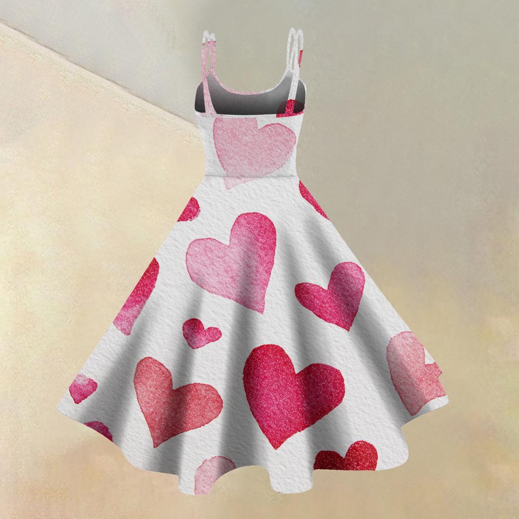 Women's Casual Fashion Valentine's Day Printed Off-Shoulder Sleeveless Dress