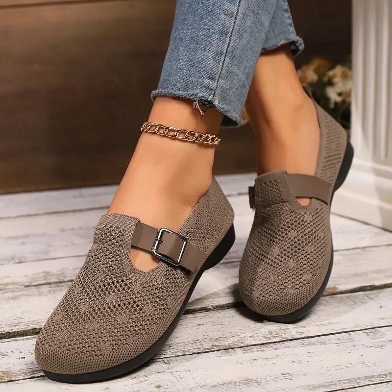 Fashion 2024 New High Quality Women's Shoes Fashion Round Head Solid Color Buckle Mesh Outdoor Leisure Breathable Slip On Women's Shoes