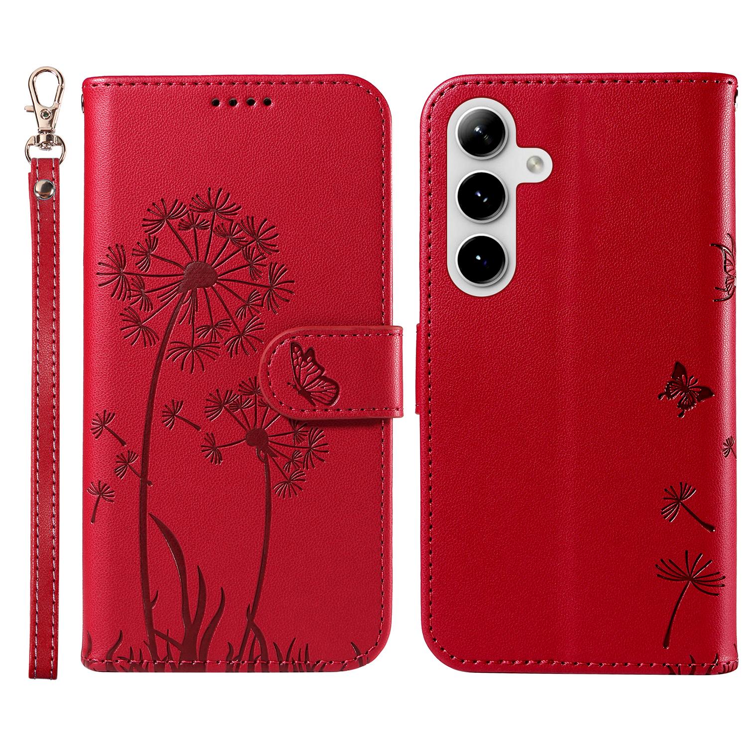 

For Samsung Galaxy S25+/S24+ Leather Case Wallet Phone Cover Dandelion Imprint Red
