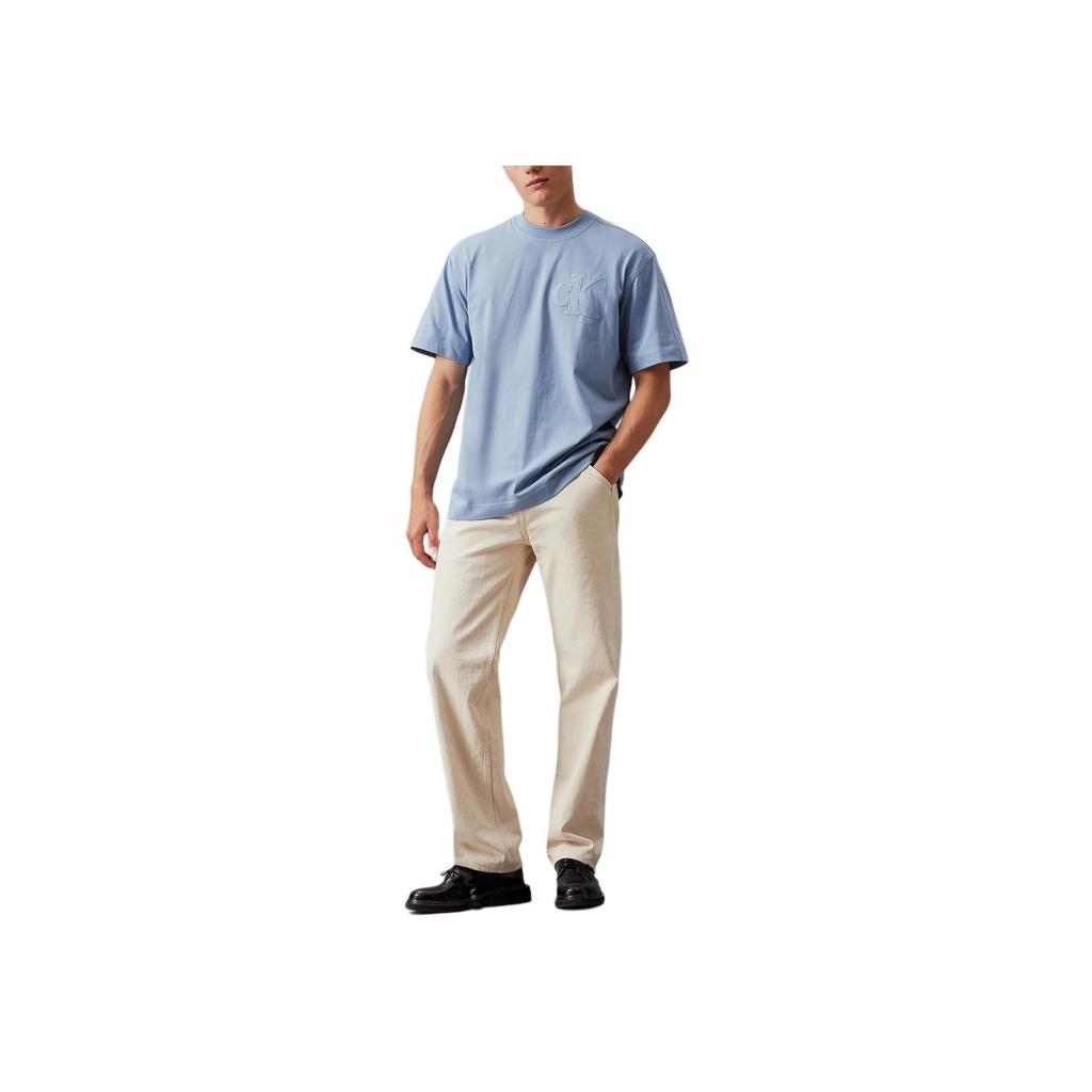 Calvin Klein Jeans Textured Logo Solid Color Crew Neck Short Sleeve T-Shirt Men Tops Light-Blue J30J325657-CFF