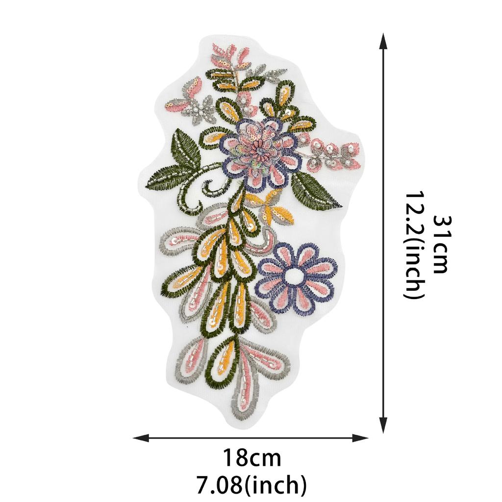 Color Three-Dimensional Flower Mesh Embroidery Cloth Sticker Bead Lace Patch Wedding Dress Cheongsam Clothes Skirt Cloth Sticker Accessories
