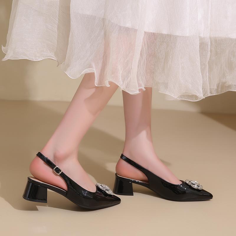 Fashion Crystal Square Buckle High Heels Sandals Women Spring Summer Slip on Pointed Toe Pumps Woman Thin Heel Party Wedding Shoes Mujer