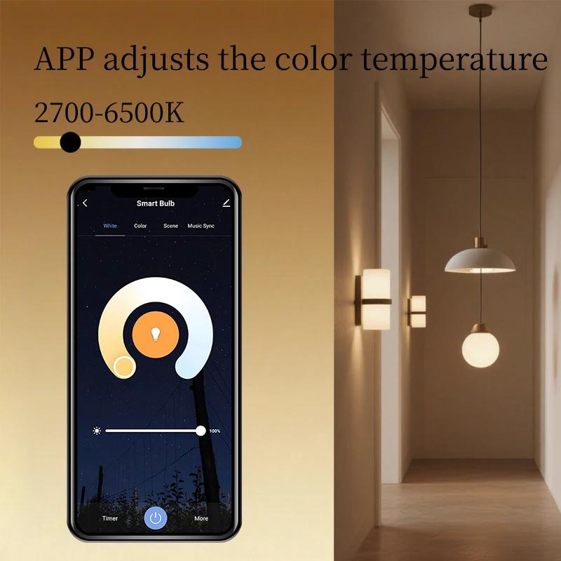 Tuya E27 Smart Bulb WiFi Dimmable LED Light 2700-6500K Color Temperature RGB Full Color Voice Controllable Via Alexa Google Home