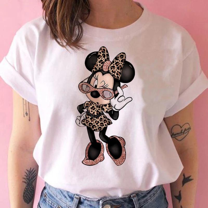 Disney Funny Mickey Tshirt Minnie Mouse Cartoon T-shirt Printing Women Tshirt Female Clothes Kawaii Summer Girls Clothing