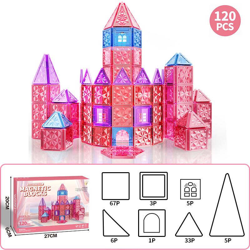 Pink Diamond Surface Magnetic Building Blocks - Strong, Educational Toys for Children