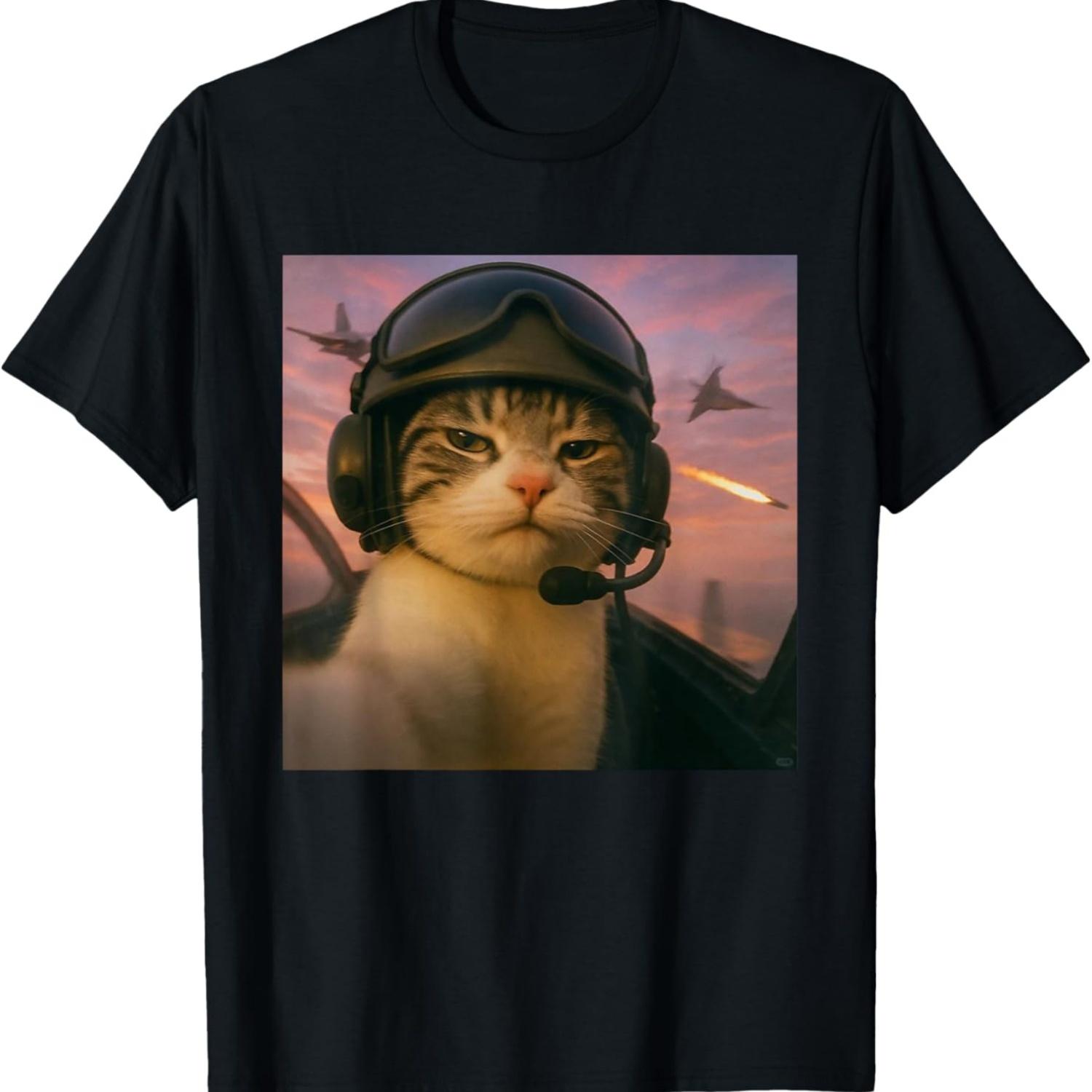 Angry Cat Fighter Pilot Meme Funny for Men Women Cat Lover T-Shirt S
