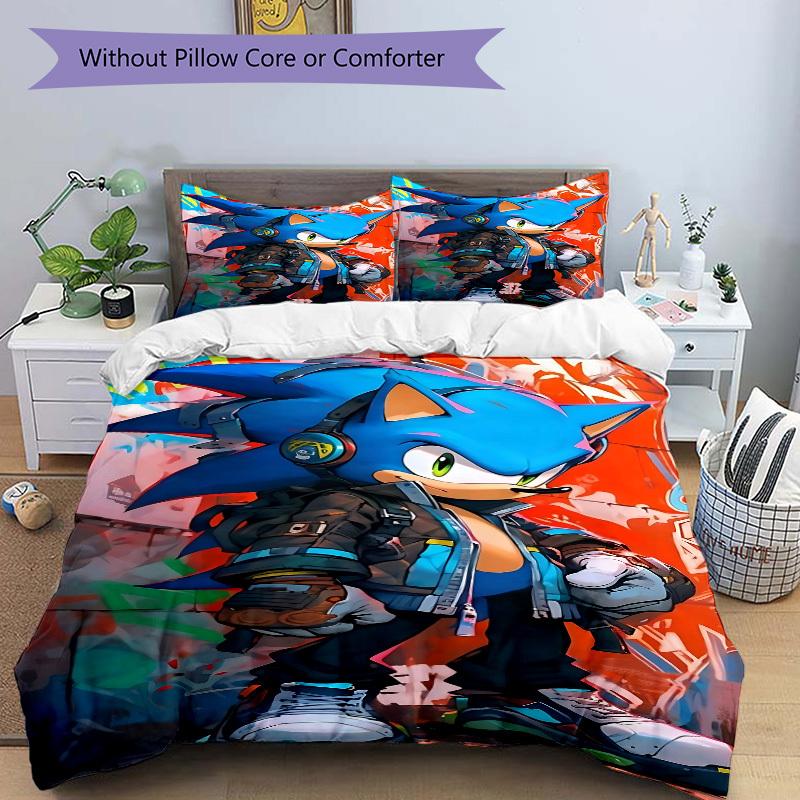 3pcs bedding set Sonic Urban Includes 1 Comforter + 2 Pillowcases, Without Pillow Inserts, Soft Comfortable, Lightweight Breathable, Printed