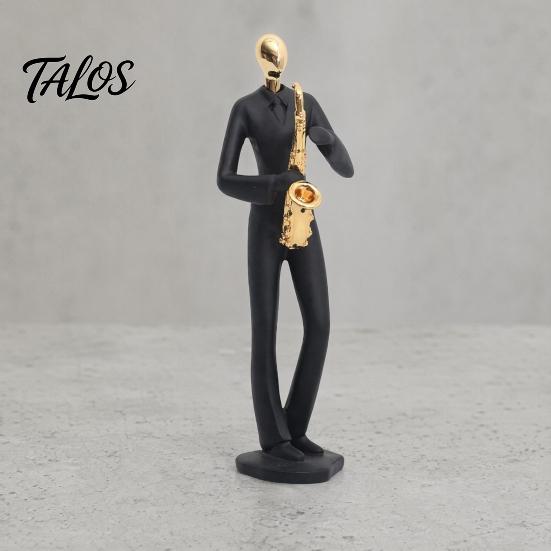 Artistic Musician Figurine Resin Sculpture, Stable Base Abstract Guitar Saxophone Singer Black Gold Music Statue Statue, Band Theme Decoration,