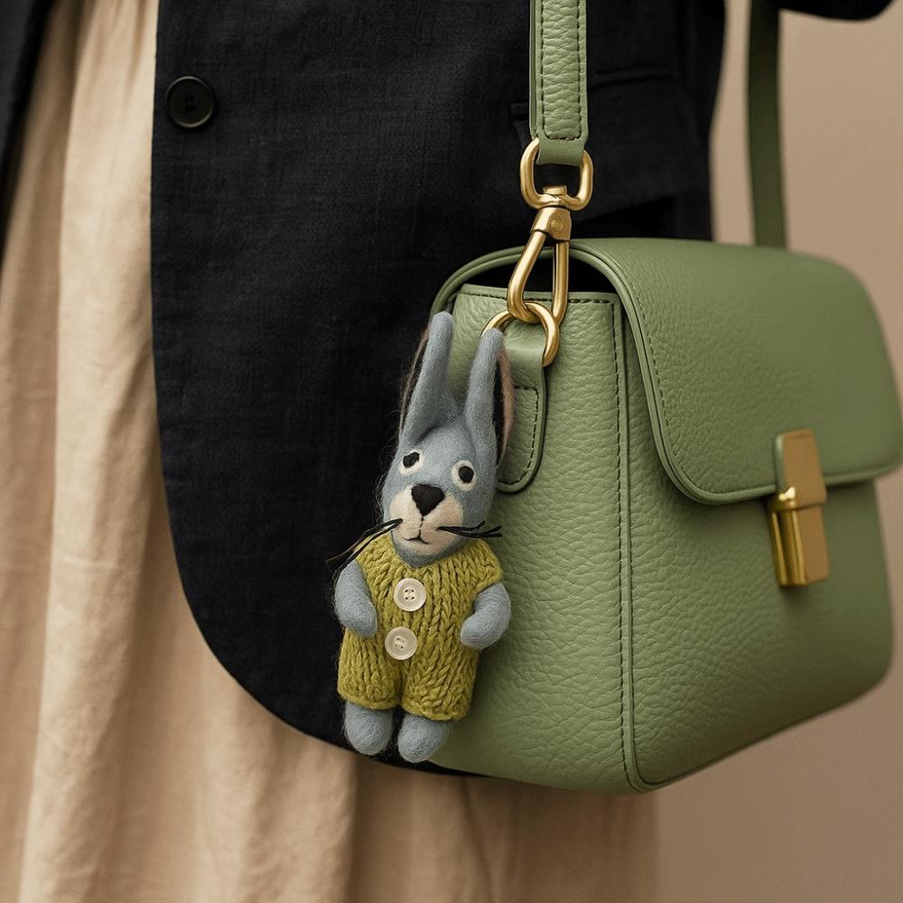 Rabbit Wool Felt Animal Pendant Little Pig Cartoon Keychain Cute Rabbit Keyring  Unisex