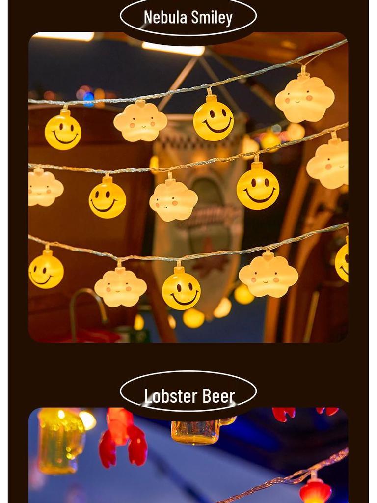 LED Creative Night Market Lights: Colorful String Illumination for Snack Stalls & Barbecue Shops, Perfect Trunk Decor.