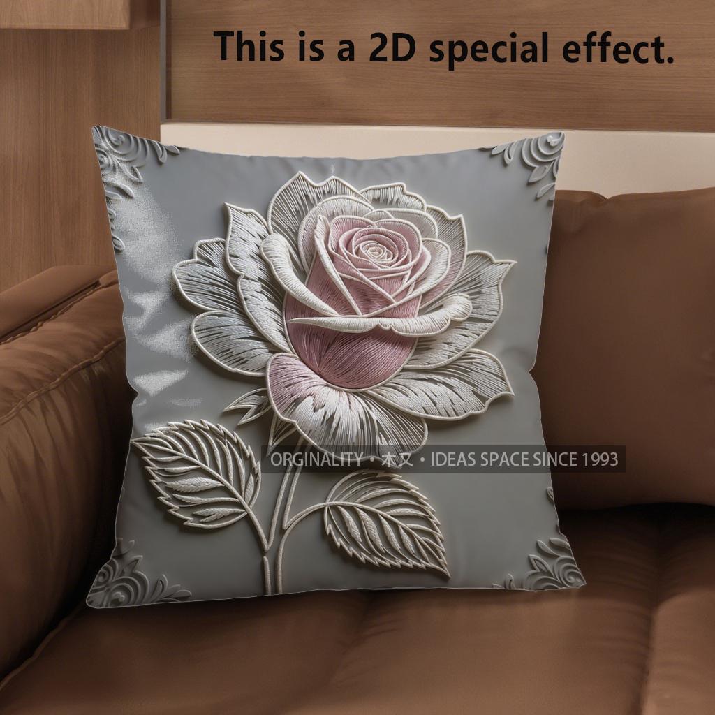 2D Vintage Rose Floral Throw Pillow Covers Pattern Cushion Cover Suitable For Sofa Bedroom Car Pillow Cover