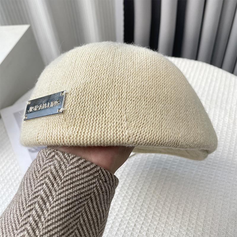 

Metal standard wool beret female British retro newsboy hat double-sided woolen forward hat literary painter hat One Size