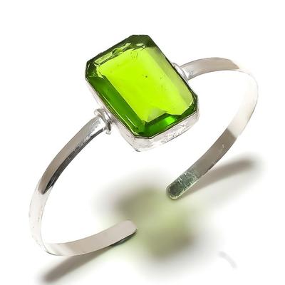 Natürlicher Peridot Edelstein 925 Sterling Silber Manschette Armreif verstellbar S3g13