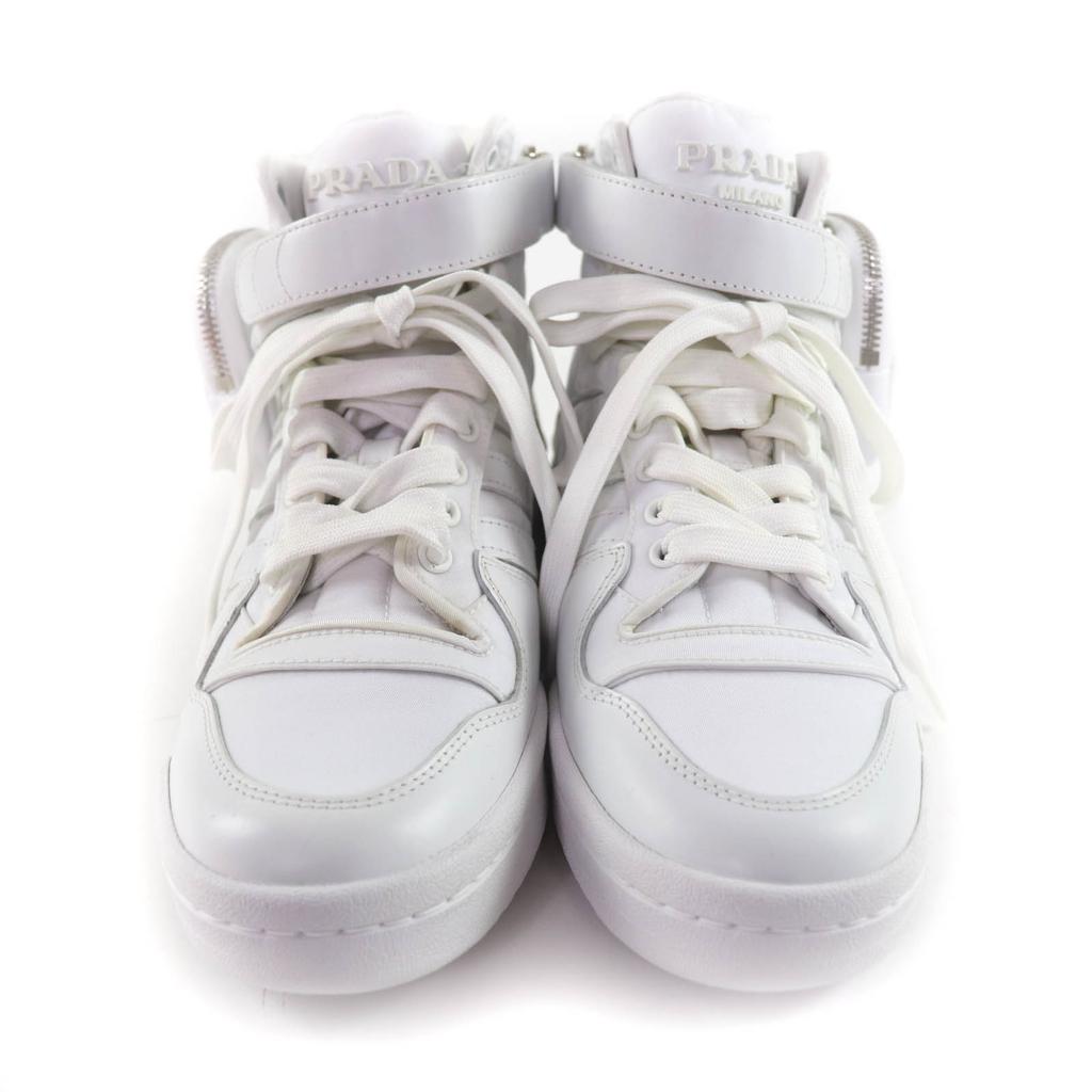 Excellent PRADA High cut sneakers Re-Nylon Triangle Plate leather 24 2TG193 Used