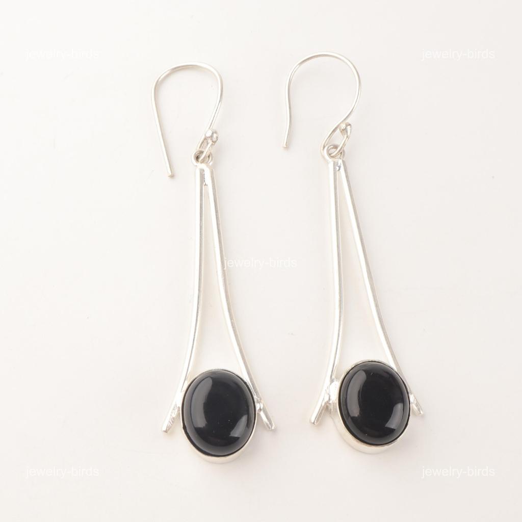 Oval Black Tourmaline Gemstone Sterling Silver Daughter Gift New Dangle Earrings EE-136-29