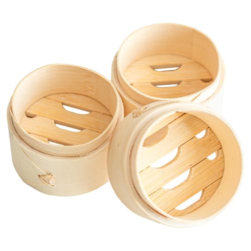 Natural Bamboo Mini Steamer Set of 3 (8cm Diameter) (Mini 3-Piece Set (8cm))