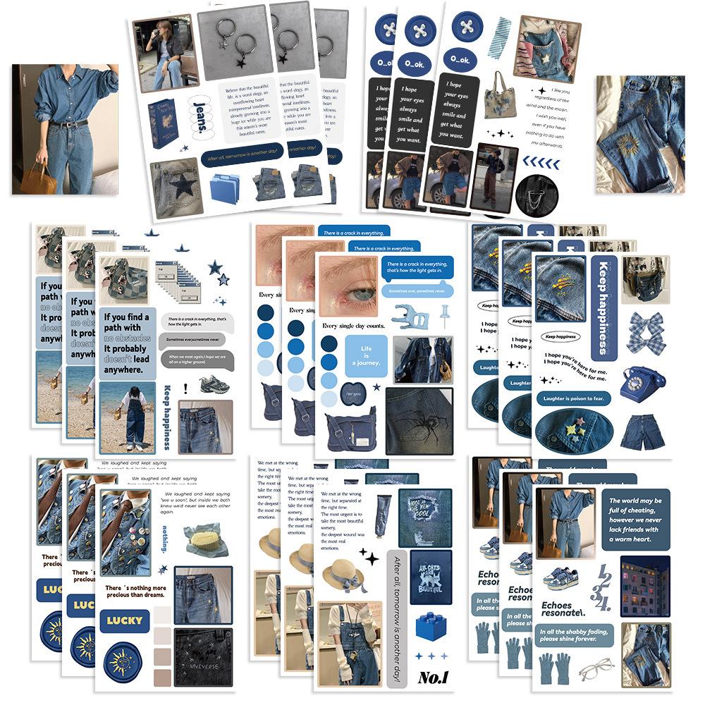 8 Cartoon Korean Blue Denim Collage DIY Small Elements That Can Be Decorated with Guka Hand Account Mobile Phone Case Notebook