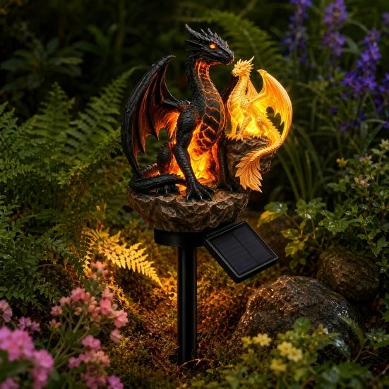 Lampada Solare a Forma di Drago Luce da Giardino, Statua da Esterno, Decorazione Fantasy Figurine Ornamento per Sentiero Prato, Regalo Unico per Amanti Luce Decorativa per Cortile