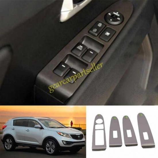 For Kia Sportage R 11-2016 Silver Steel Window Lock Lift Panel Frame Trim 4pcs