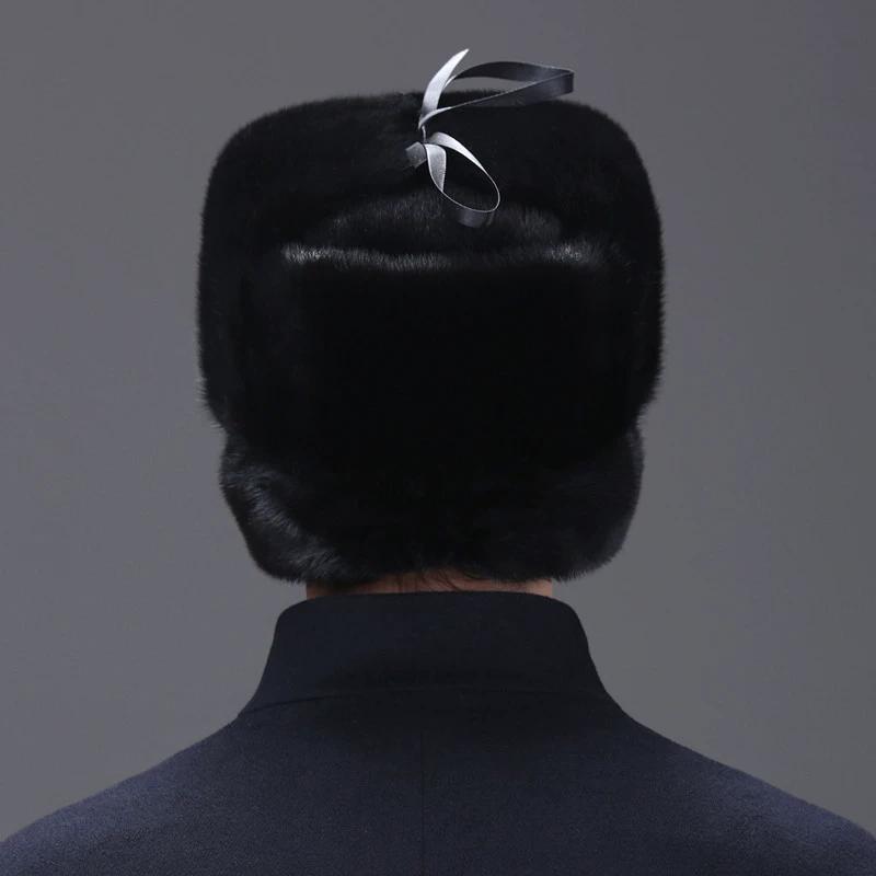Mink Hat Male Whole Mink Winter Middle-aged and Elderly Leather Ear Protection Mink Fur Cotton Hat Warm in Winter
