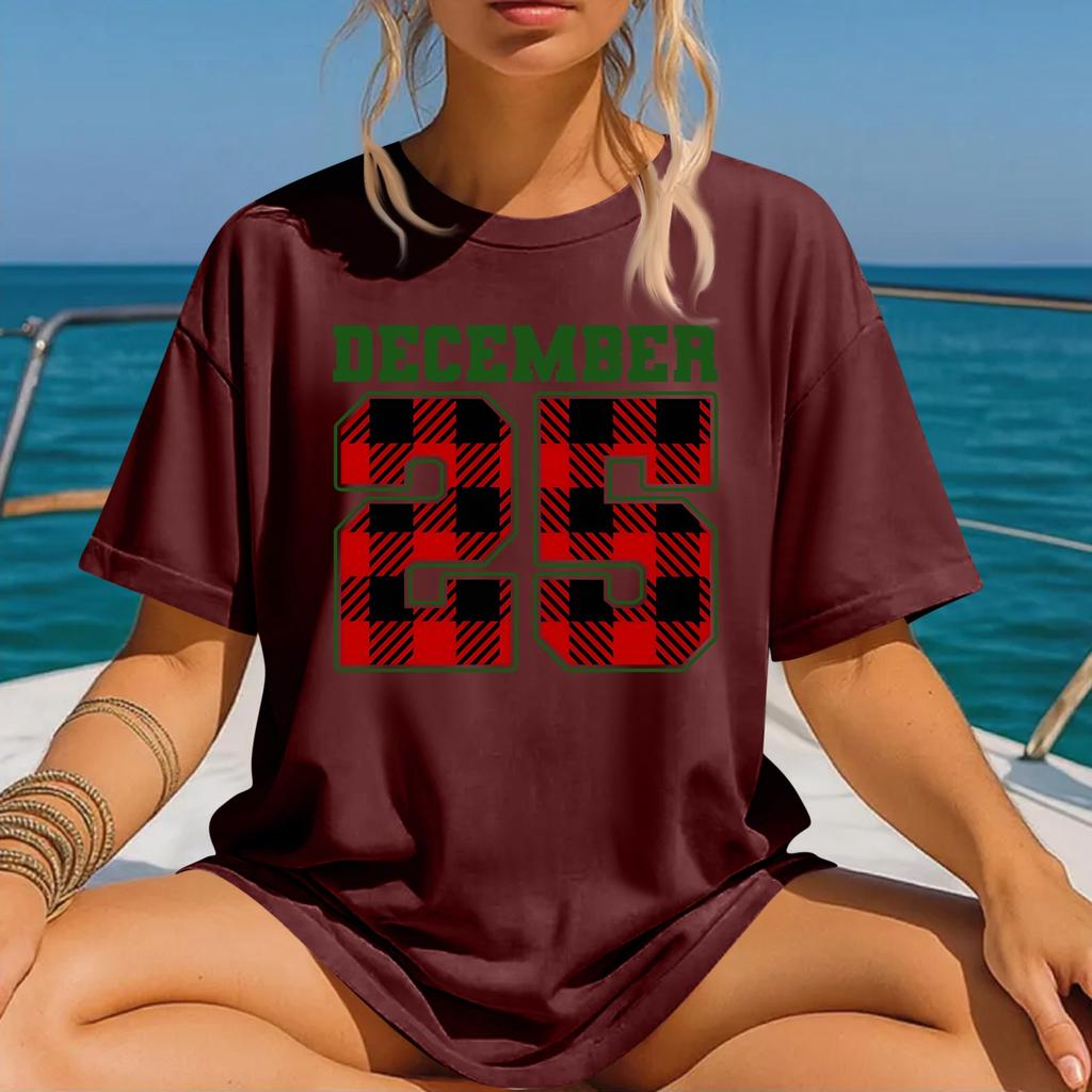 Moda feminina estampada gola redonda manga curta camiseta pulôver top