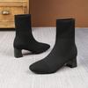 Elastic Boots Women's Winter Elastic Thick Heel Skinny Boots Knitted Socks Boot Black Square Heel Women's Shoes Ankle Bootie