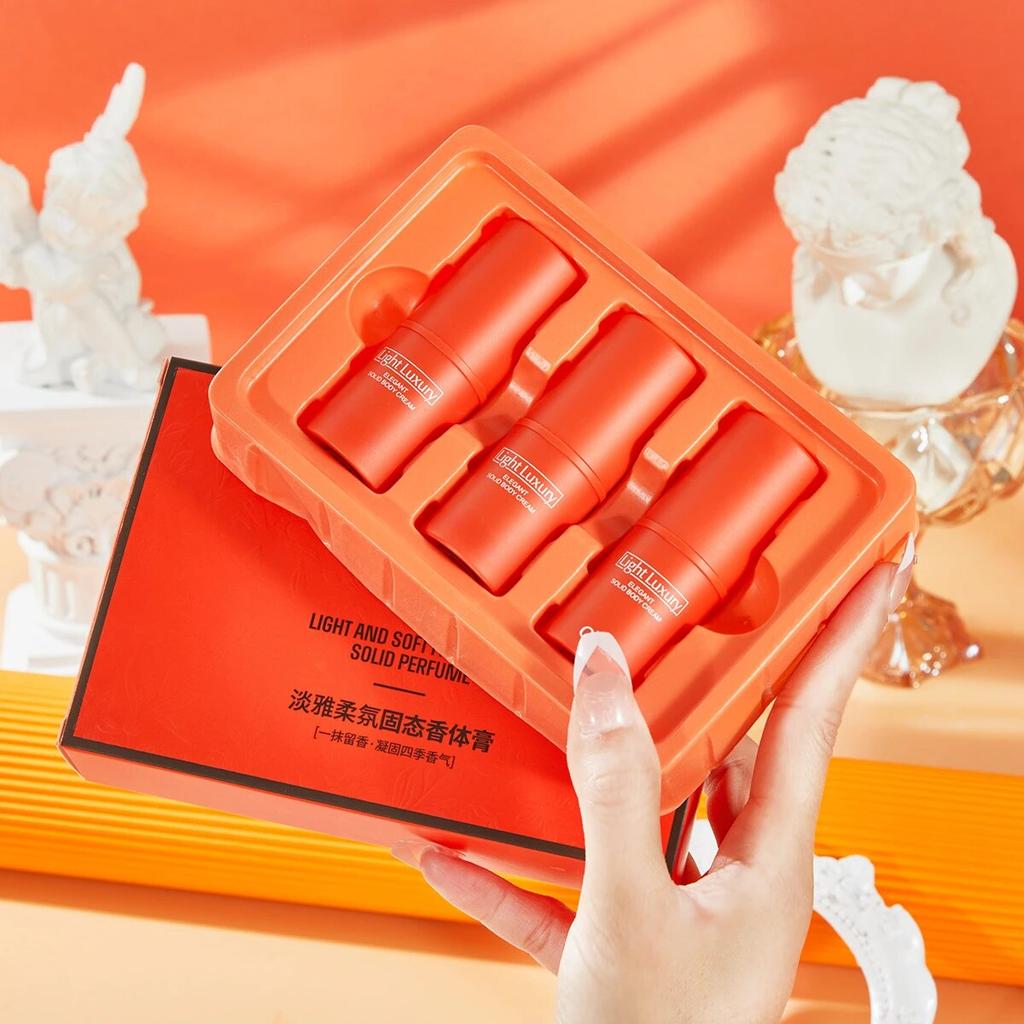 3ks Orange Portable Pevný parfém Vůně Ženy Muži Pevný balzám Mírný Dlouhotrvající Aroma Deodorant Vůně Tělový parfém