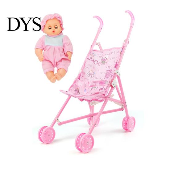 Miniature Stroller 1 Set Doll Sturdy Easy-Fold Lightweight Creative Pram Toy with Baby for Girl Walker