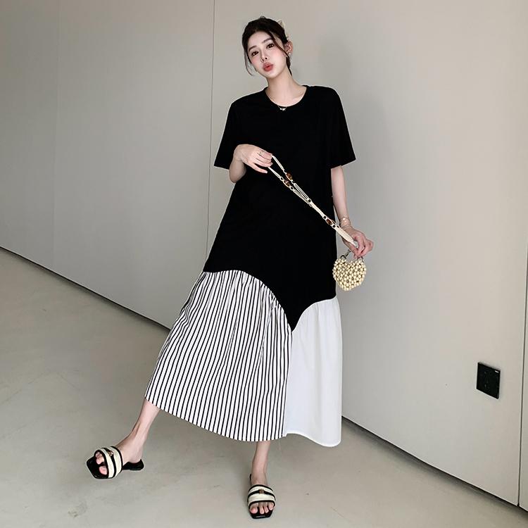 

DIMANAF Summer Women Plus Size Short Sleeves Elegant Dress Loose 2025 Vintage Dress Basic Long Casual Black Dress L