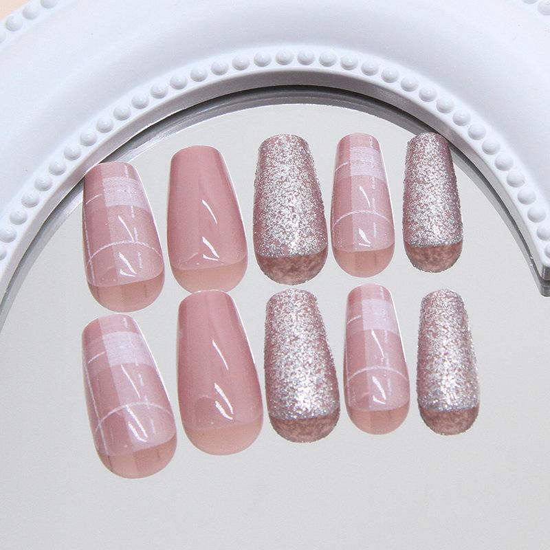Gentle bean paste fine flash sugar check pattern sweet fashion girl gentle removable manicure tablets 24 pieces
