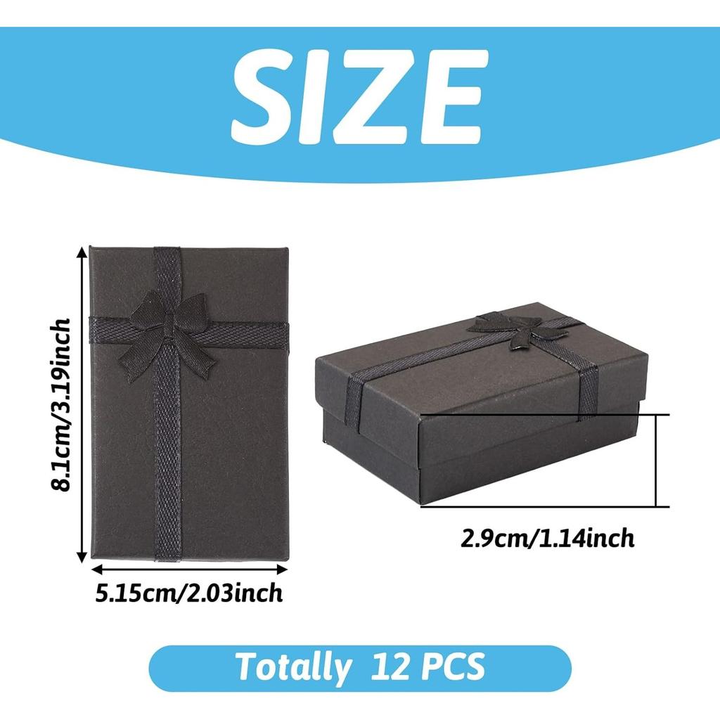 12Pcs Black Small Jewelry Gift Boxes 3.19x2.03 Inch Bracelet  Earring Packaging Boxes With Lids Bowknot for Easter Valentines Day Jewelry Display