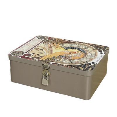 1 Set Tin Box with Lock Key Convenient Desktop Storage Box Vintage