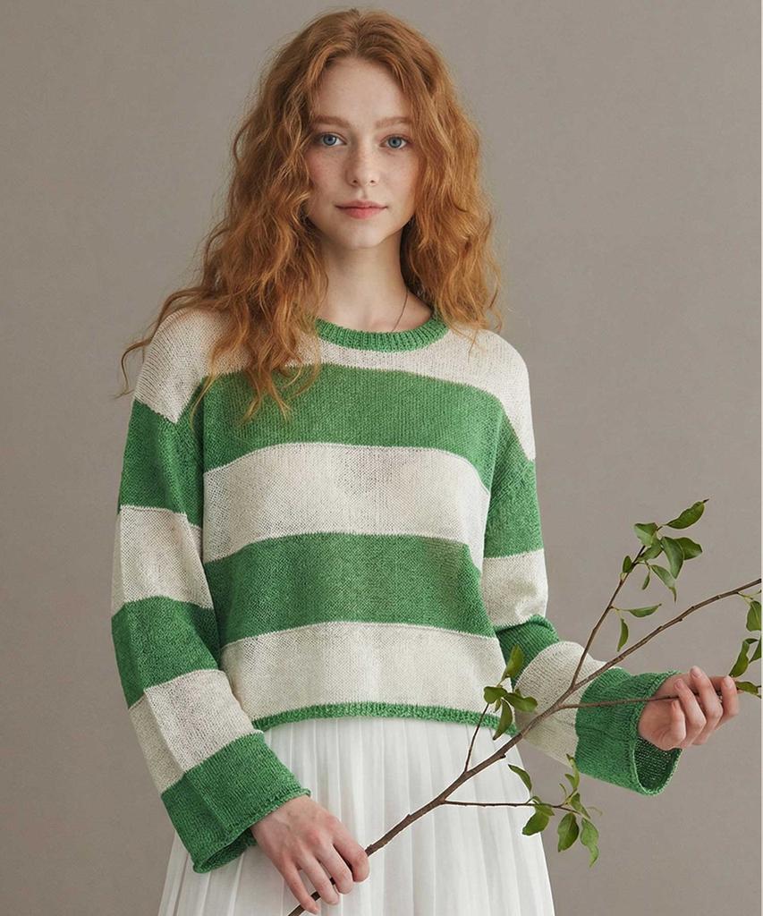 Seuneogeuyu Linen Stripe Crop Knit Top