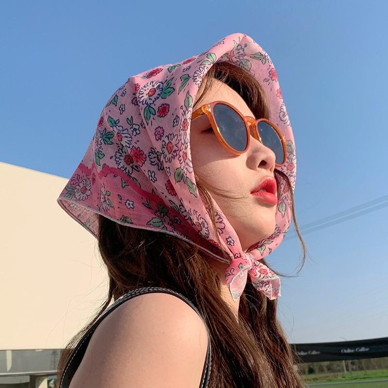 Eșarfă mică pătrată retro de țară, eșarfă artistică franțuzească din bumbac și in, eșarfă de cap pentru femei de primăvară și toamnă, vară, pentru umbră și protecție solară