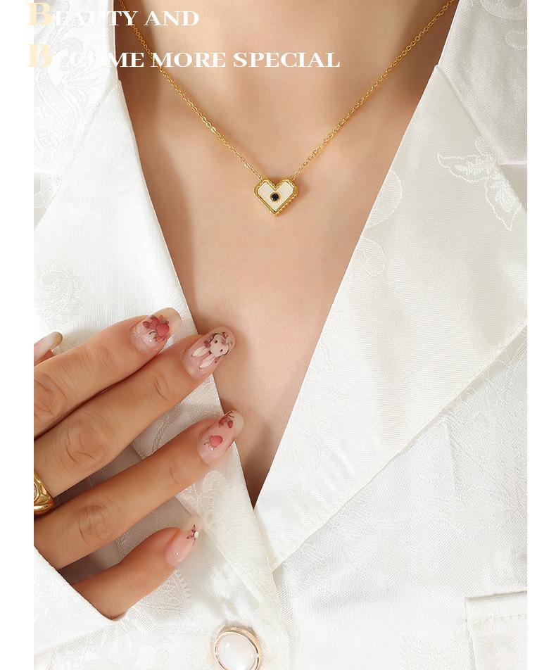 Elegant Heart Pendant Necklace with White Mother-of-Pearl and Zircon, Perfect Gift for Girlfriend or Best Friend, Internet Celebrity Style Jewelry.