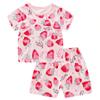 2 Pcs Kids Home Wear Set Cotton Cute Cartoon Printing Round Neck Short Sleeve Top Shorts Pajamas